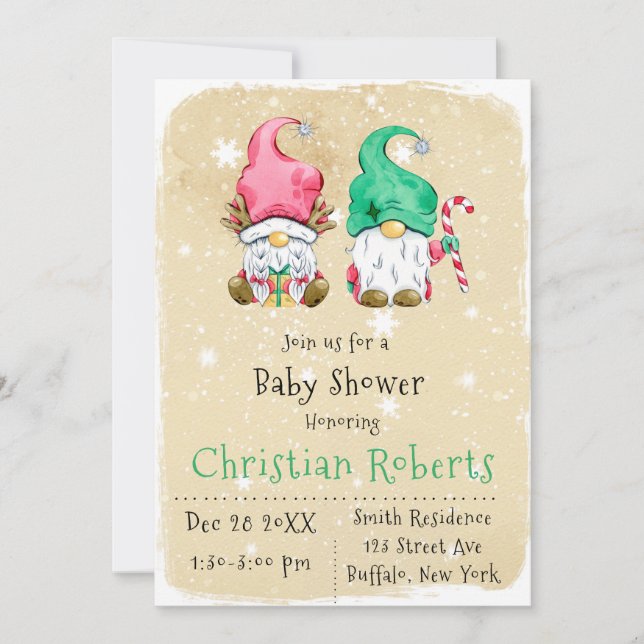 Jolie Noël Gnome Baby Shower Invitations (Devant)