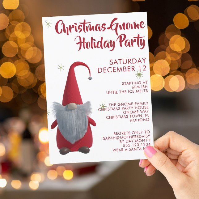 Jolie Noël Gnome Fête Invitation (Fun invitation to send to your holiday party guests. Merry Gnome-mas!)