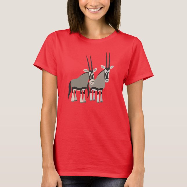 Jolie paire de T-shirt femmes Oryxes caricaturaux (Devant)