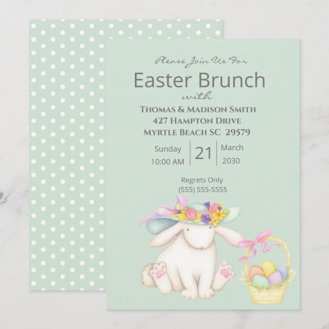 Jolie Panier Pâques Bunny Brunch Invitation (Devant / Derrière)