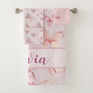 Jolie Papillon rose Filles Ensemble de serviettes