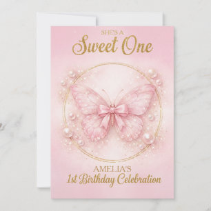Jolie Papillon Rose "Sweet One" Invitation pour le