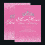 Jolie Parties scintillant rose, 16 invitations suc<br><div class="desc">Jolie Parties scintillant rose, Douce 16 Invitations. Conçu avec des étincelles, une parties scintillant rose et une couronne brillante d'argent pour un anniversaire de sweet sixteen glamour. Conçu spécialement pour les ados, cette invitation étincelante rose de 16e anniversaire sera une introduction fabuleuse à votre journée spéciale. D'autres fournitures de Sweet...</div>