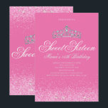 Jolie Parties scintillant rose, 16 invitations suc<br><div class="desc">Jolie Parties scintillant rose, Douce 16 Invitations. Conçu avec des étincelles, une parties scintillant rose et une couronne brillante d'argent pour un anniversaire de sweet sixteen glamour. Conçu spécialement pour les ados, cette invitation étincelante rose de 16e anniversaire sera une introduction fabuleuse à votre journée spéciale. D'autres fournitures de Sweet...</div>