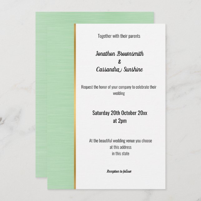 JOLIE PASTEL VERT OR TRIM INVITATION (Devant / Derrière)