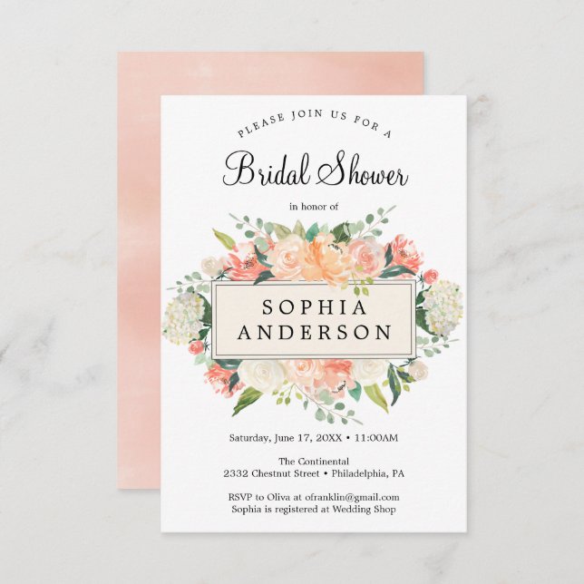 Jolie Pêcher Floral Bridal Carte d'invitation à la (Devant / Derrière)