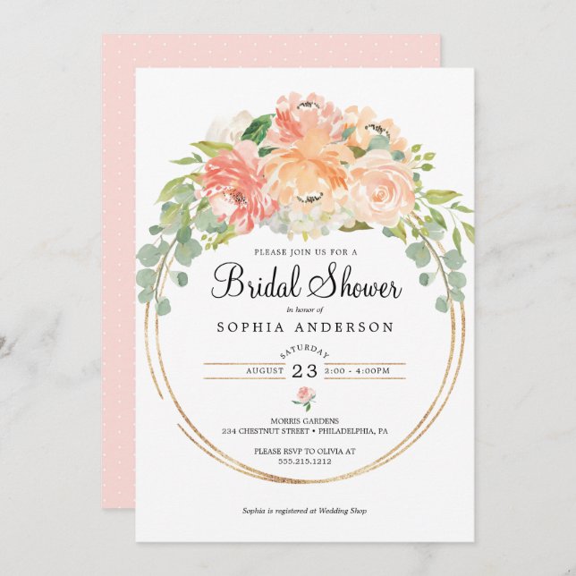 Jolie Pêcher Floral nuptiale Invitation douche (Devant / Derrière)