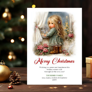 Jolie petite fille mignonne scène de Noël carte de