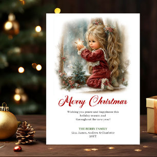 Jolie petite fille mignonne scène de Noël carte de