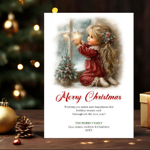 Jolie Petite Fille Mignonne Scène d'Hiver Carte de