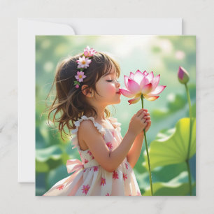 Jolie petite fille qui sent une rose rose rose