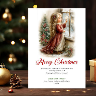 Jolie petite fille scène de Noël carte de vœux