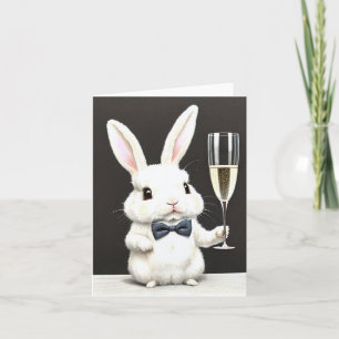 Jolie petite lapin de Pâques avec carte de champag