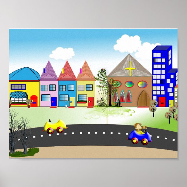 Jolie petite ville Affiche de nursery couleur (Devant)