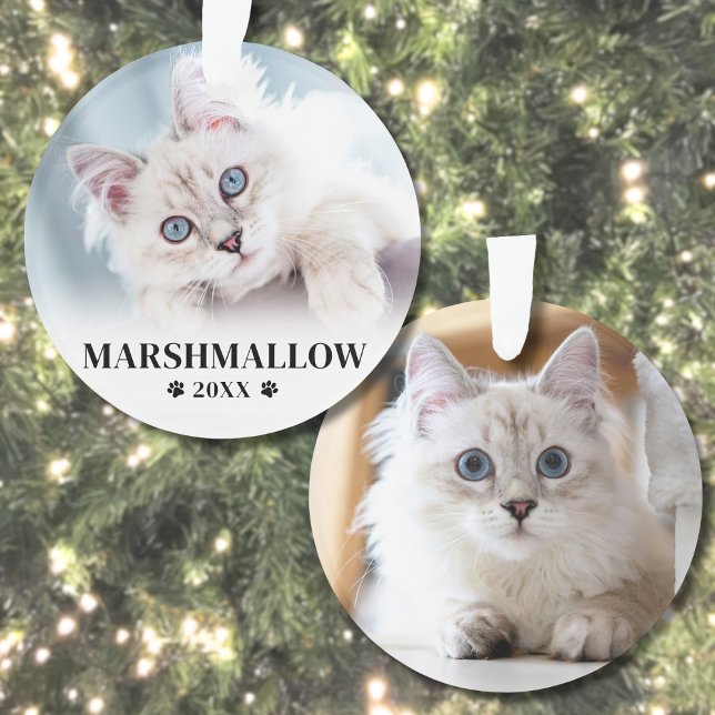 Jolie photo de Noël de chat (Paw Print Pet Christmas Cat Name Photo Ornament)