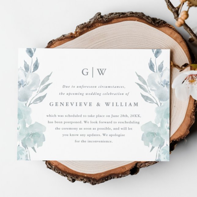 Jolie photo florale bleue Faire-part de report de  (Créateur téléchargé)