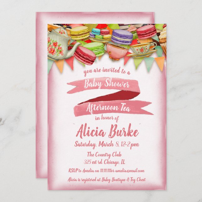 Jolie Pink Baby shower Tea Party Invitation (Devant / Derrière)