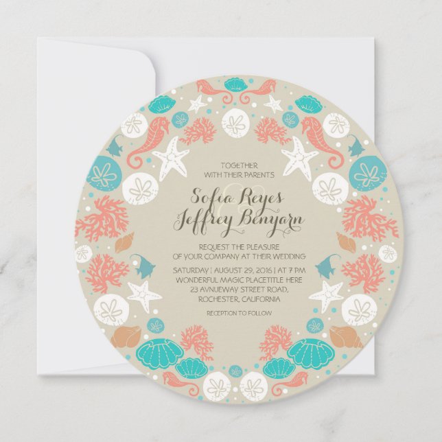 Jolie plage couronnes invitations mariage (Devant)