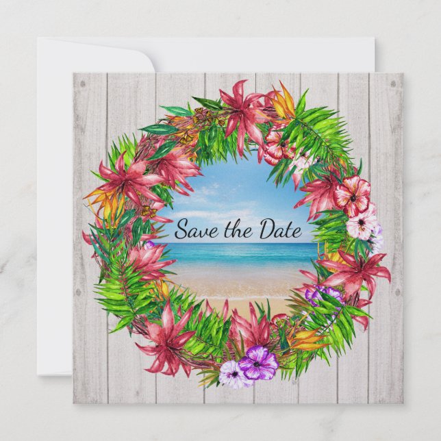 Jolie Plage Florale Tropicale Mariage Invitation (Devant)