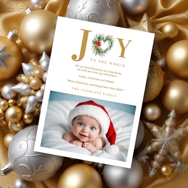 Jolie Poinsettias Noël Coeur-Forme Garland (Lovely Poinsettias Christmas Heart-Shape Garland Photo and Joy to the World Quote Holidays Cards.)