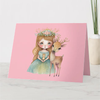 Jolie Princesse et Faon de Cerf Nouveau-né Carte d