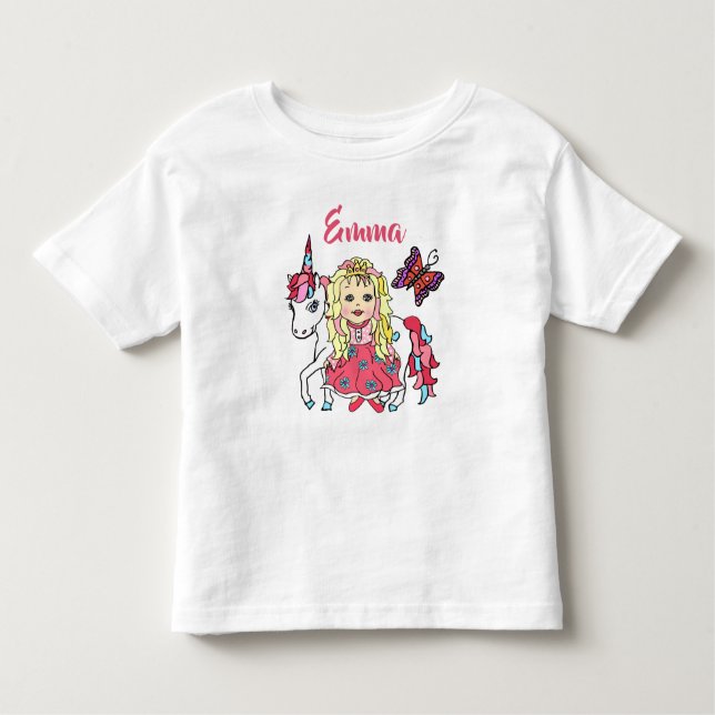 Jolie Princesse et Licorne T-shirt Personnalisé (Devant)