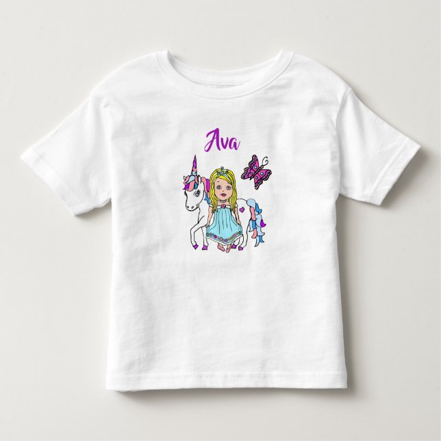 Jolie Princesse et Licorne T-shirt Personnalisé (Devant)