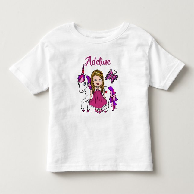 Jolie Princesse et Licorne T-shirt Personnalisé (Devant)