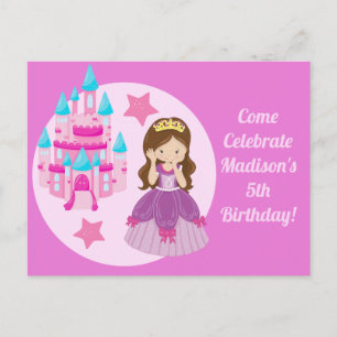 Jolie Princesse Rose Fille Anniversaire Invitation