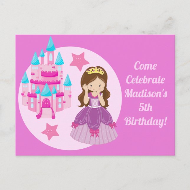 Jolie Princesse Rose Fille Anniversaire Invitation (Devant)