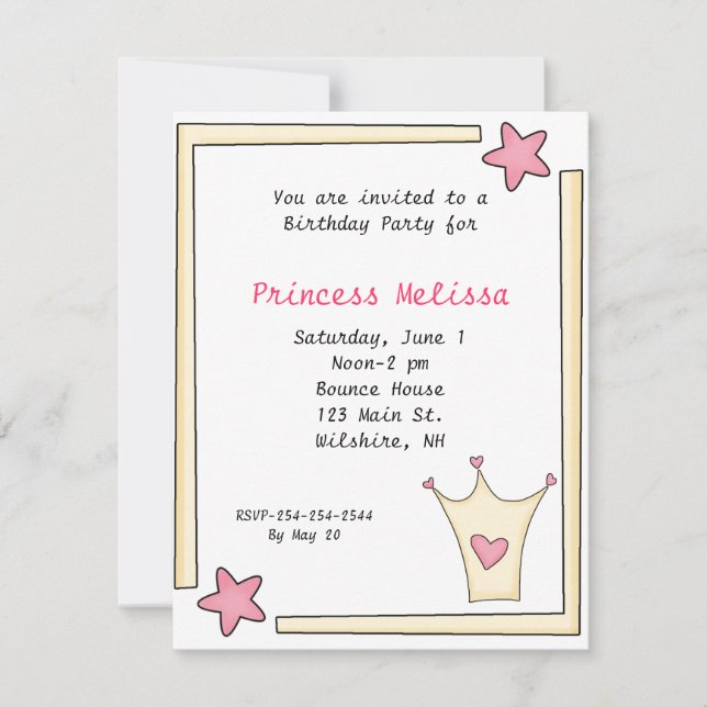 Jolie princesse rose Invitation d'anniversaire (Devant)