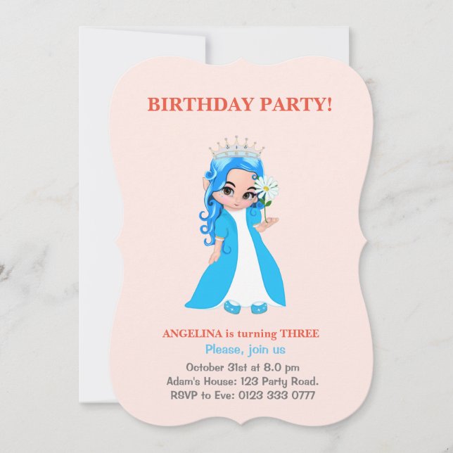 Jolie princesse sur une invitation d'anniversaire  (Devant)