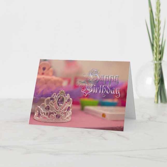 Jolie Princesse Tiara Rose violet Carte d'annivers (Devant)