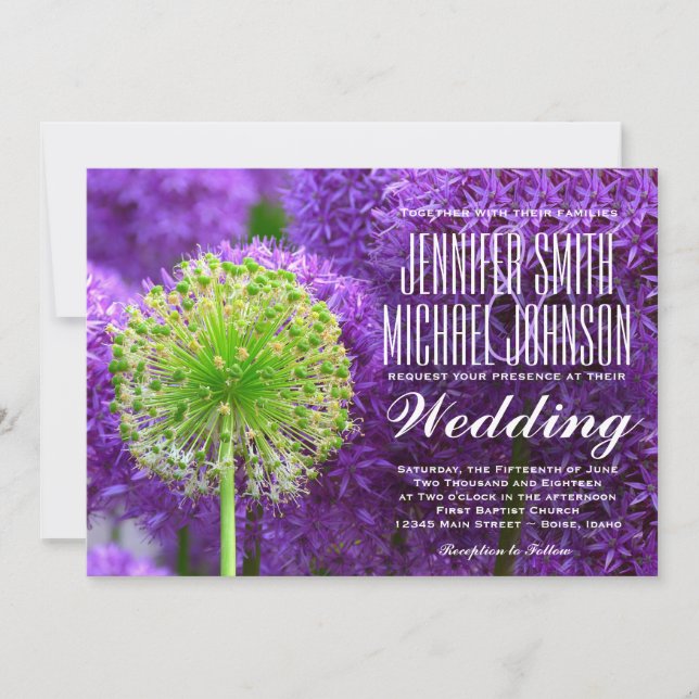 Jolie Purple et Green Flower Wedding Invitations (Devant)