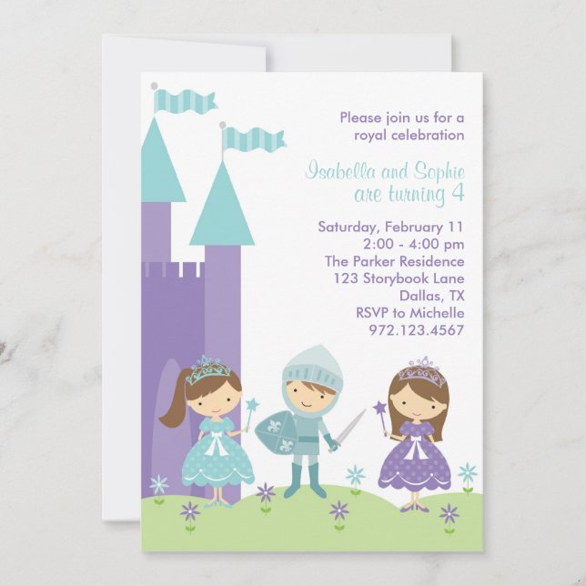Jolie Purple et Turquoise Princesse Invitation (Devant)