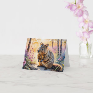 Jolie Quokka Fleurs Roses Aquarelle Carte de Vœux 