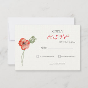 Jolie Red Poppies mariage floral carte RSVP