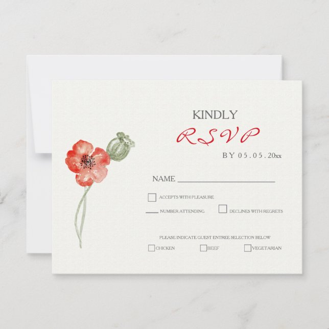 Jolie Red Poppies moderne mariage floral carte RSV (Devant)