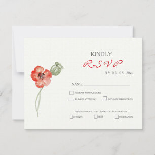 Jolie Red Poppies moderne mariage floral carte RSV