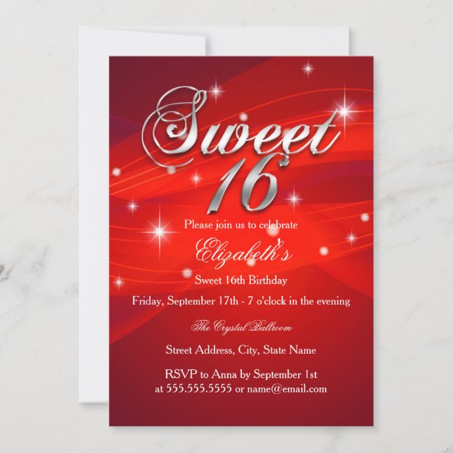 Jolie Red Sparkle Sweet sixteen Invitation (Devant)