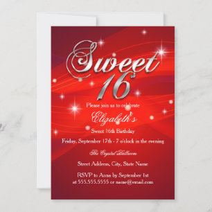 Jolie Red Sparkle Sweet sixteen Invitation