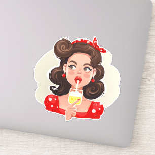 Jolie Retro Girl Cocktail Stickers Vinyl