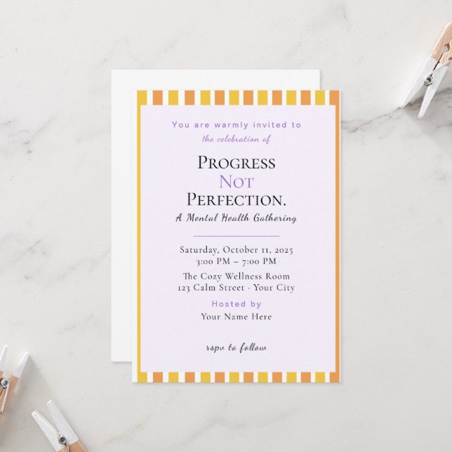 Jolie Rétro Invitation Drôle | progrès pas perfect (Devant/Arrière en situation)