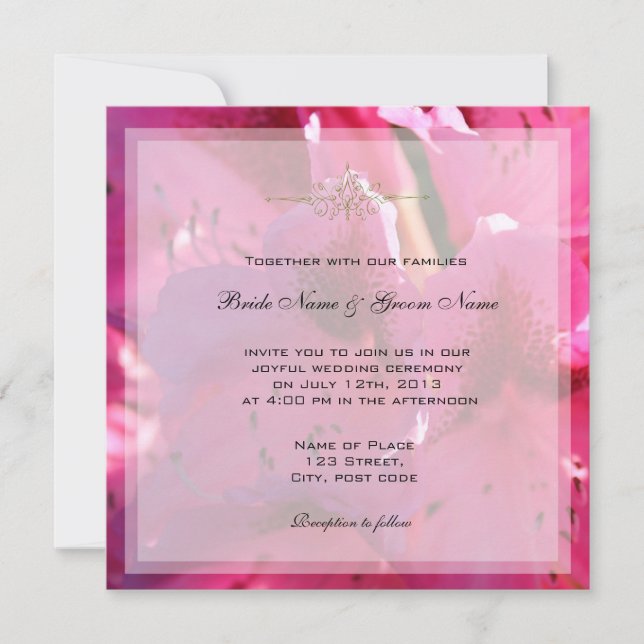 Jolie rose azalea fleurs invitations mariage (Devant)