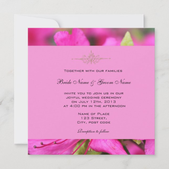 Jolie rose azalea fleurs invitations mariage (Devant)