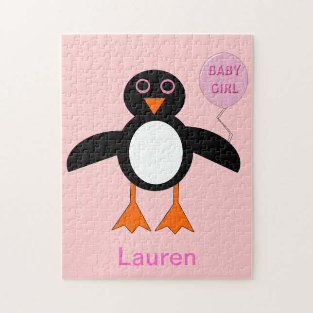 Jolie rose bébé fille Penguin Puzzle (Vertical)