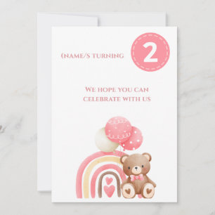 Jolie rose et mignonne 2e invitation anniversaire
