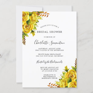 Jolie Rose Jaune Floral Douche nuptiale Invitation