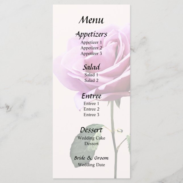 Jolie Rose Rose Avec Menu Mariage Feuille (Devant)