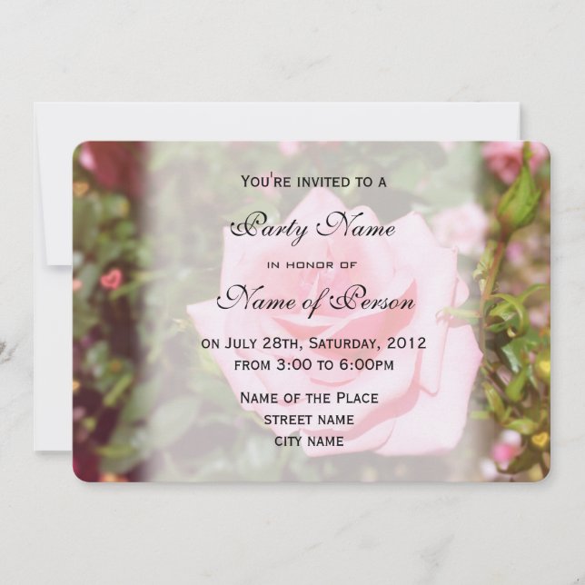 Jolie rose rose fleur toutes les invitations de fê (Devant)